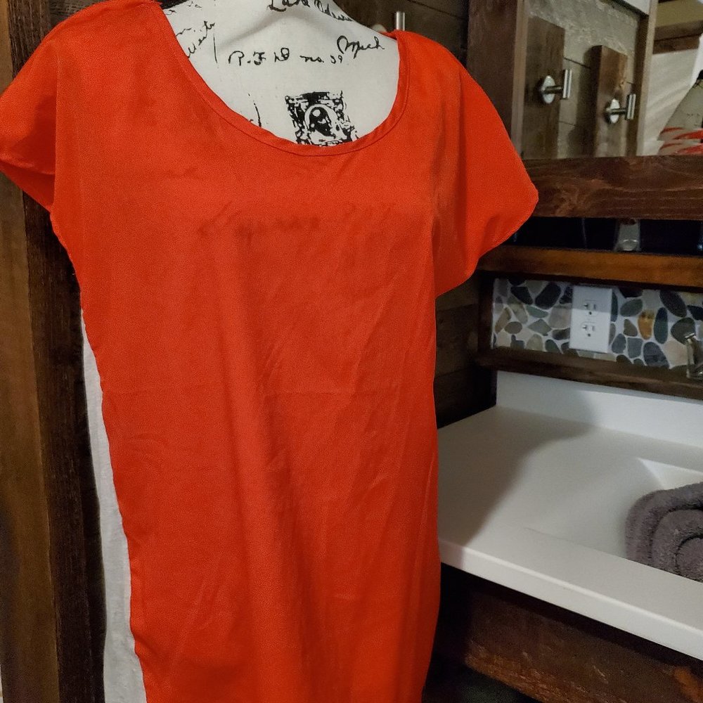 The Arte by Zenana Sleeveless Blouse Large Red Orange Semi Sheer Summer Top